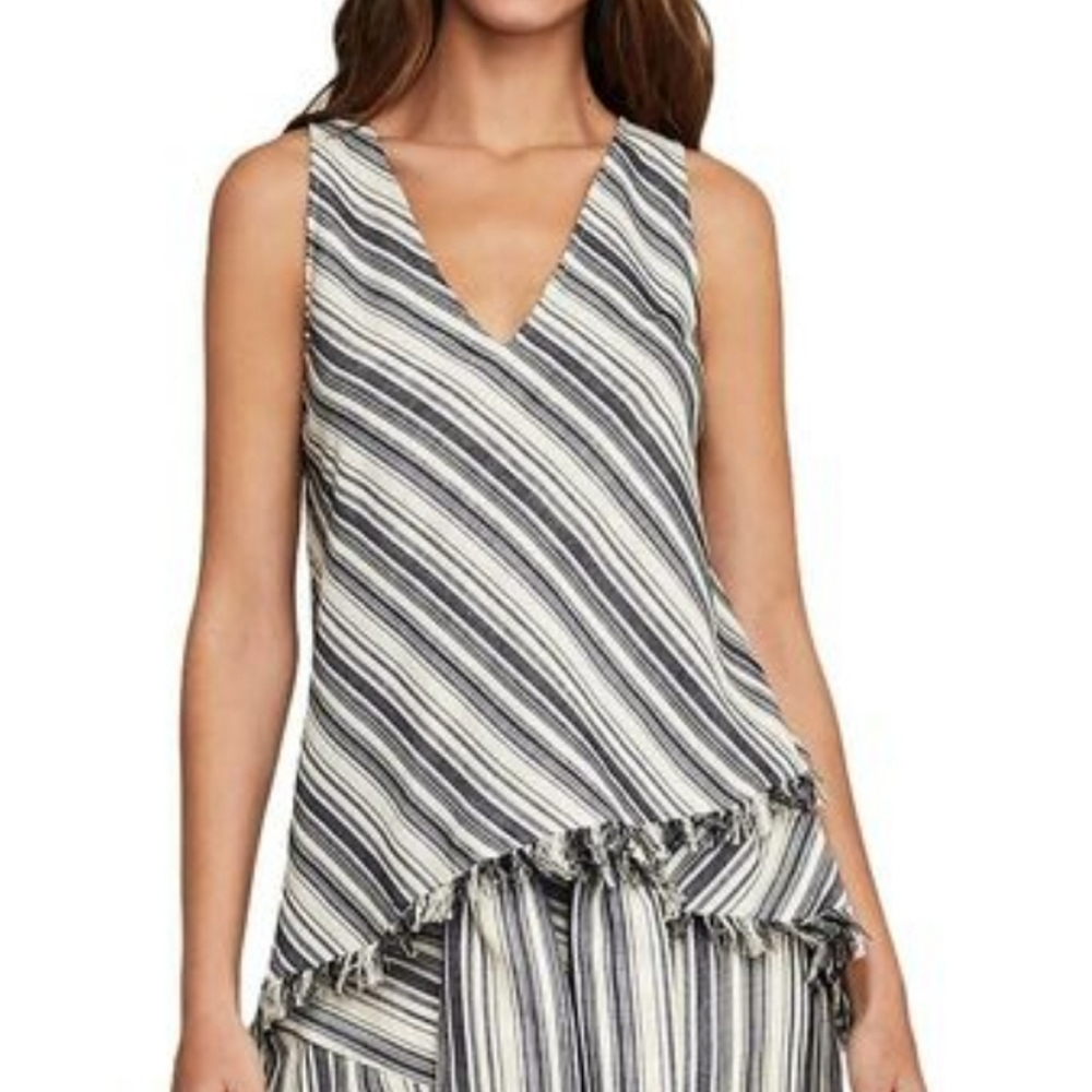BCBGMaxAzria NWOT Diagonal Stripe Fringe Asymmetric Tank Top Boho Resort XS